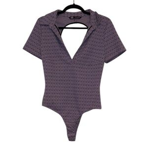 Zara Women’s Purple Patterned Bodysuit Large